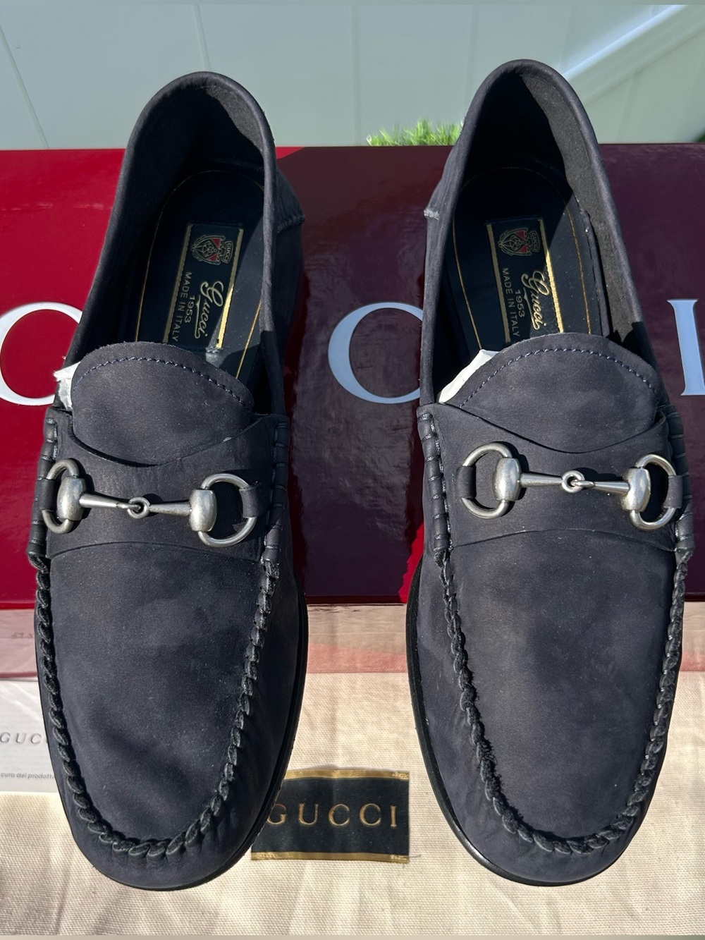 GUCCI 1953 SOFT SUEDE GIGI HORSEBIT LOAFER MIDNIGHT BLUE SZ G 8 EU 42 NEW New